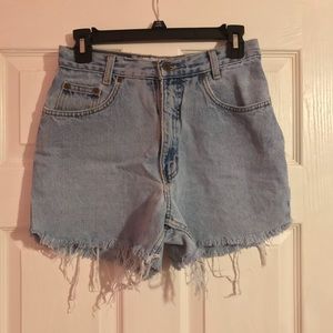 High waisted distressed jean shorts